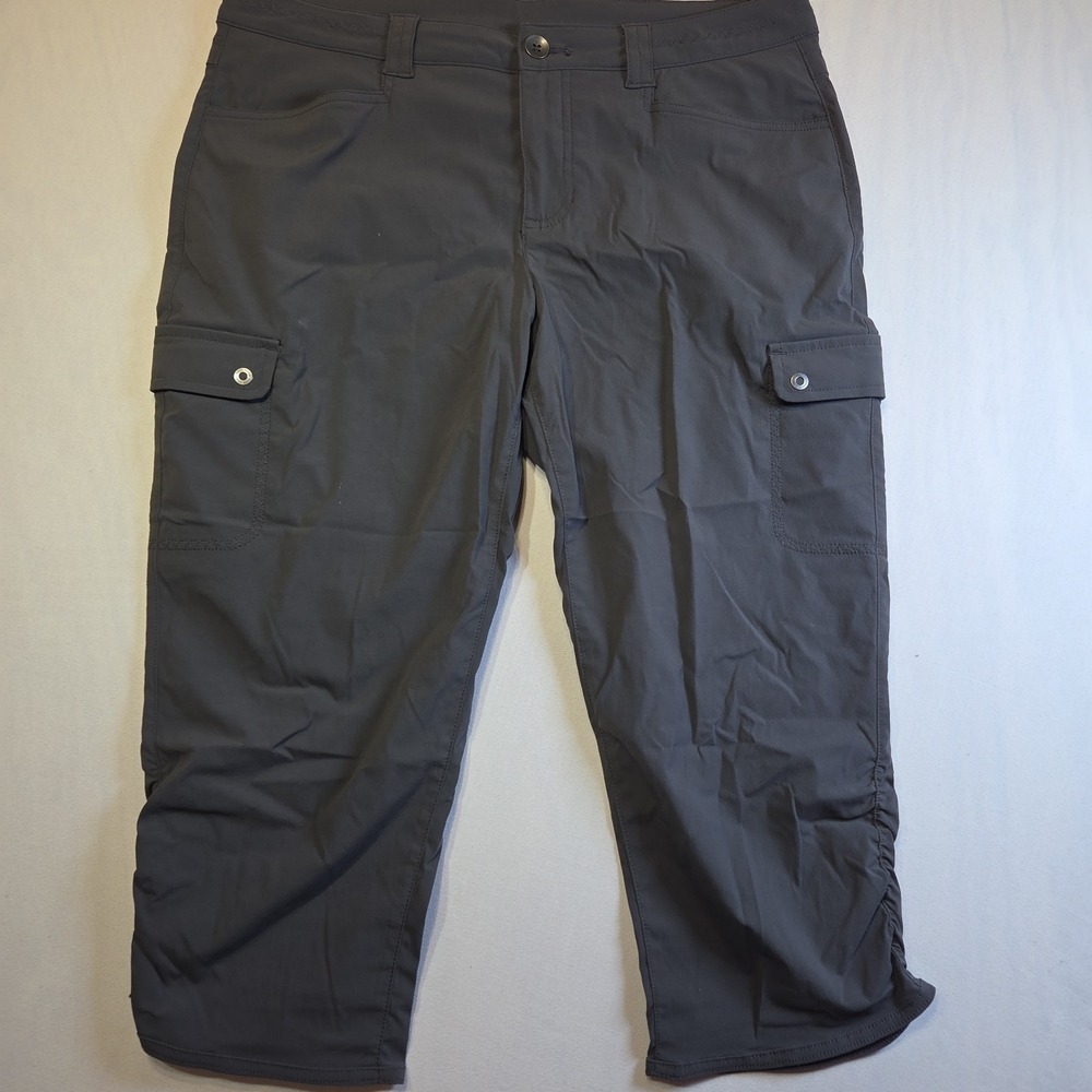 Eddie Bauer Women's 8 Gray Stretch Ruched Cropped Hiking Pants Zip Pocket Outdoo